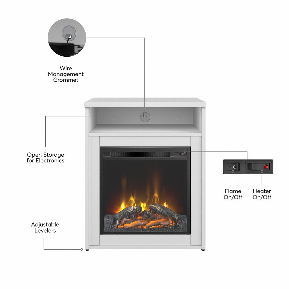 Bush Business Furniture 400 Series 24W Electric Fireplace with Shelf - White. Picture 3