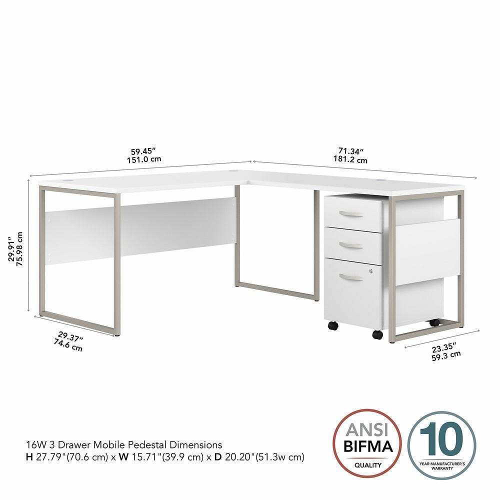 Bush  Furniture Hybrid 60W x 30D L Shaped Table Desk with Mobile File Cabinet, White/White. Picture 5