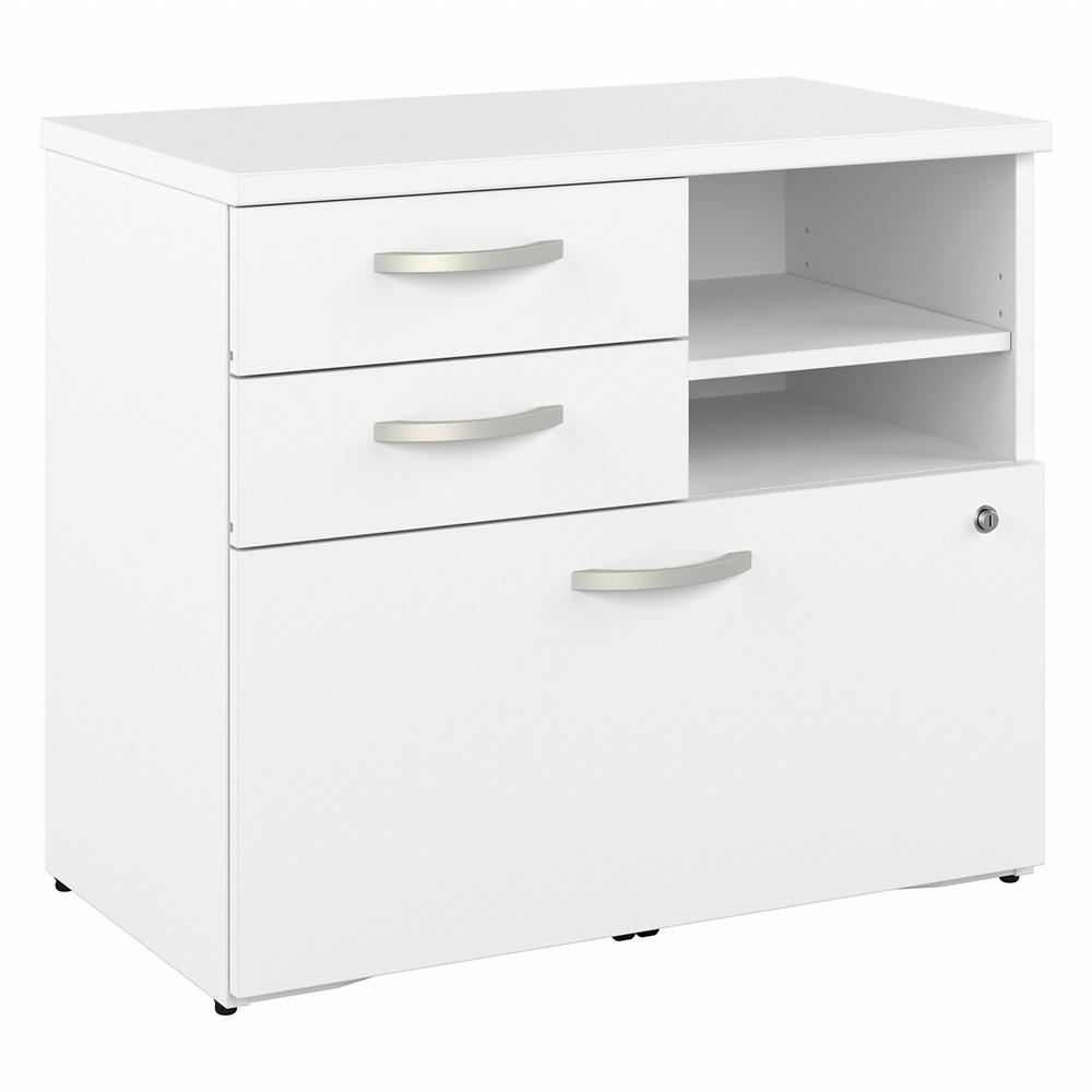 Bush Business Furniture Hybrid Office Storage Cabinet with Drawers and Shelves - White. Picture 1