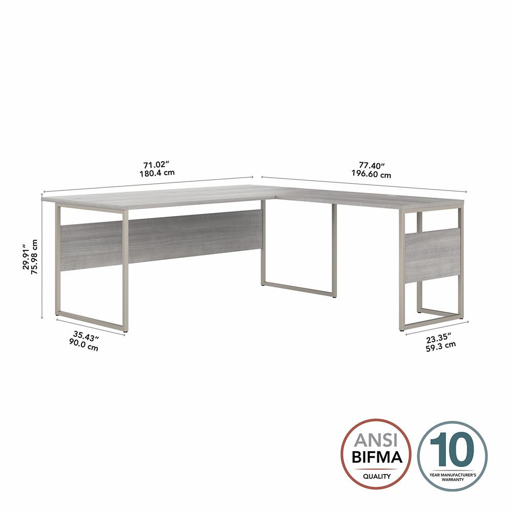 Bush  Furniture Hybrid 72W x 36D L Shaped Table Desk with Metal Legs, Platinum Gray/Platinum Gray. Picture 5