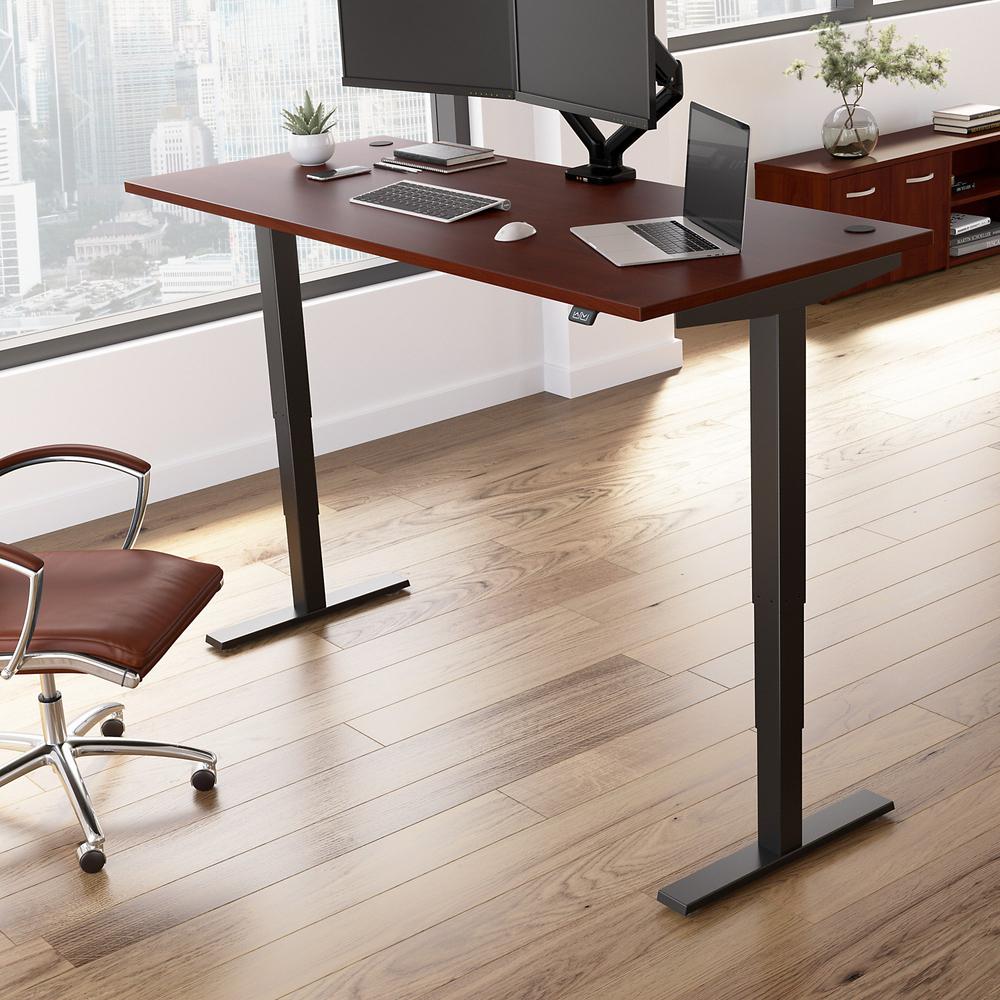 Move 40 Series by Bush Business Furniture 72W x 30D Electric Height Adjustable Standing Desk Hansen Cherry/Black Powder Coat. Picture 2