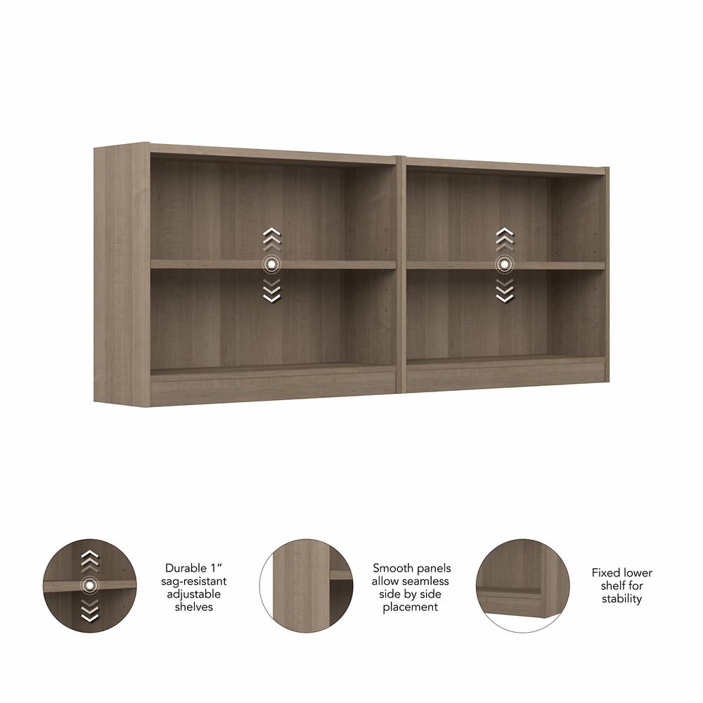 Bush Furniture Universal Small 2 Shelf Bookcase - Set of 2, Ash Gray. Picture 3