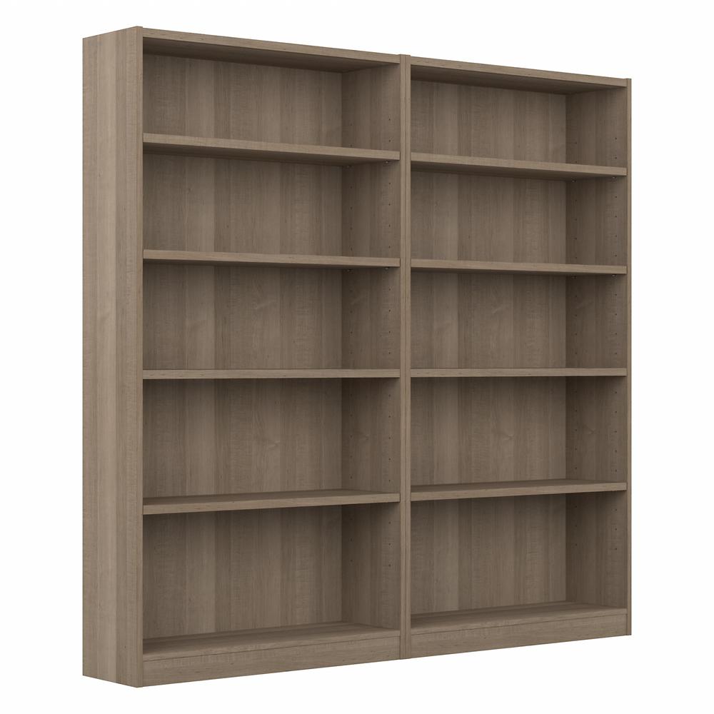 Bush Furniture Universal Tall 5 Shelf Bookcase - Set of 2, Ash Gray. Picture 1