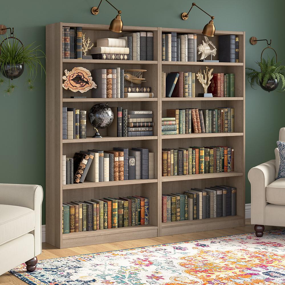 Bush Furniture Universal Tall 5 Shelf Bookcase - Set of 2, Ash Gray. Picture 2