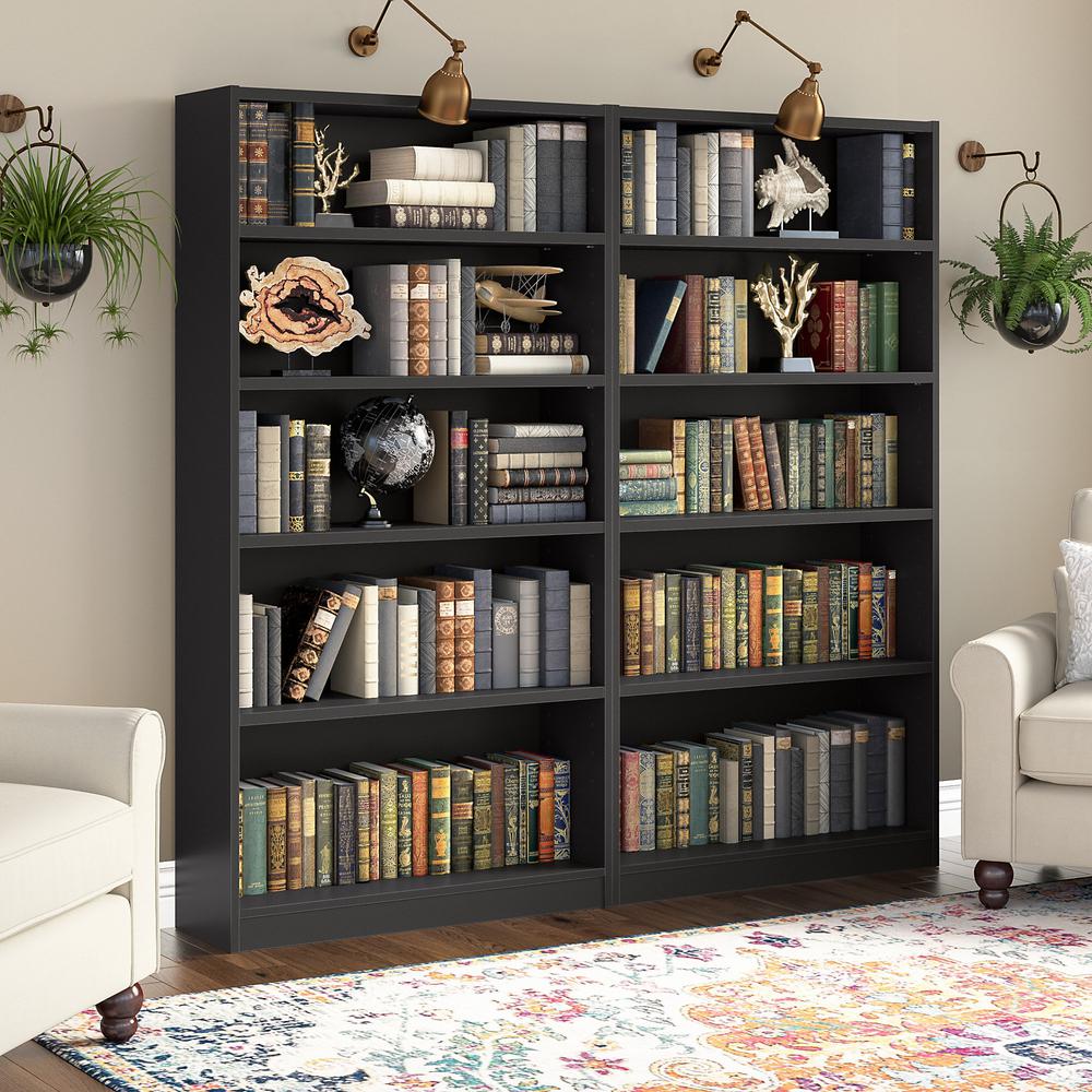 Bush Furniture Universal Tall 5 Shelf Bookcase - Set of 2, Black. Picture 2