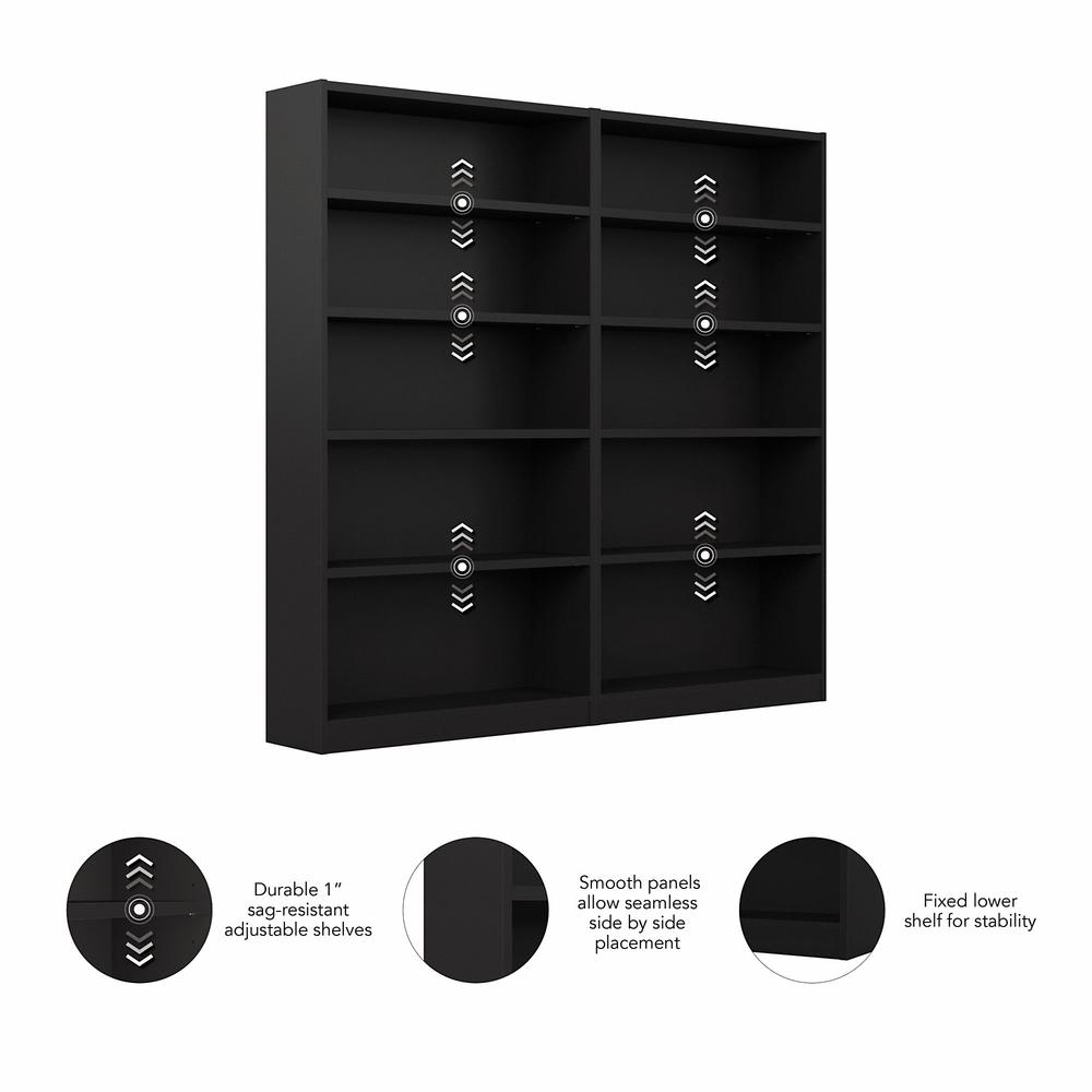 Bush Furniture Universal Tall 5 Shelf Bookcase - Set of 2, Black. Picture 3