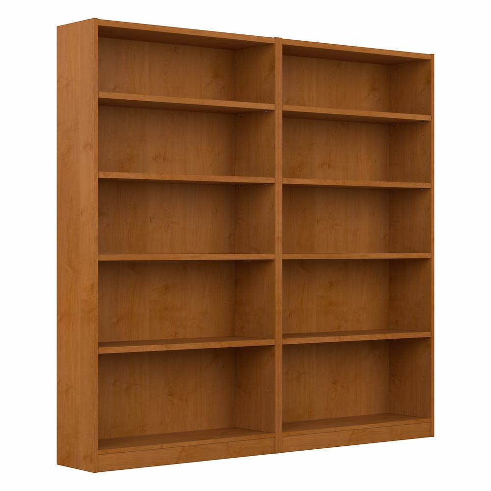 Bush Furniture Universal Tall 5 Shelf Bookcase in Natural Cherry - Set of 2. Picture 1