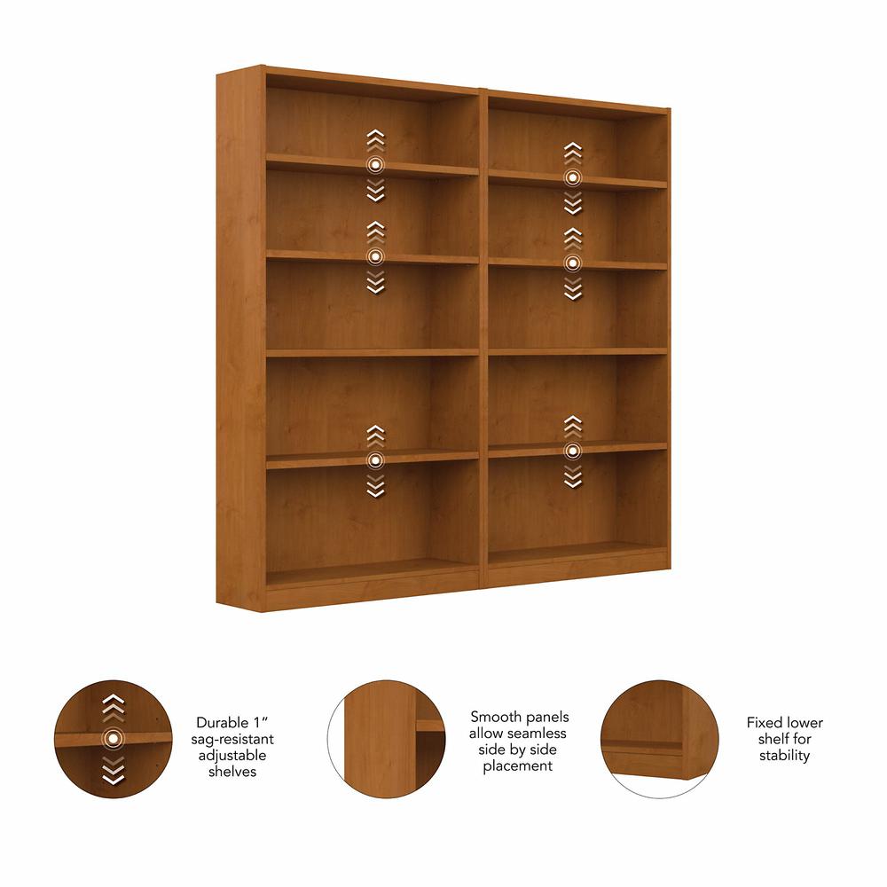 Bush Furniture Universal Tall 5 Shelf Bookcase in Natural Cherry - Set of 2. Picture 3