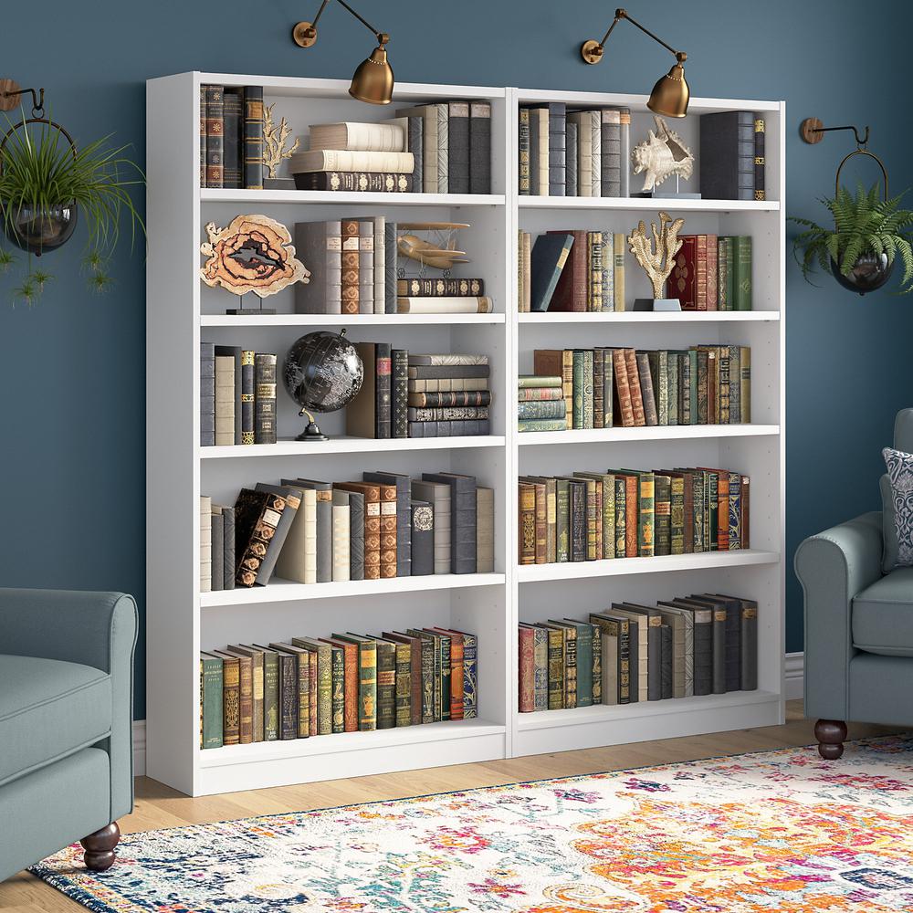 Bush Furniture Universal Tall 5 Shelf Bookcase - Set of 2 White. Picture 2