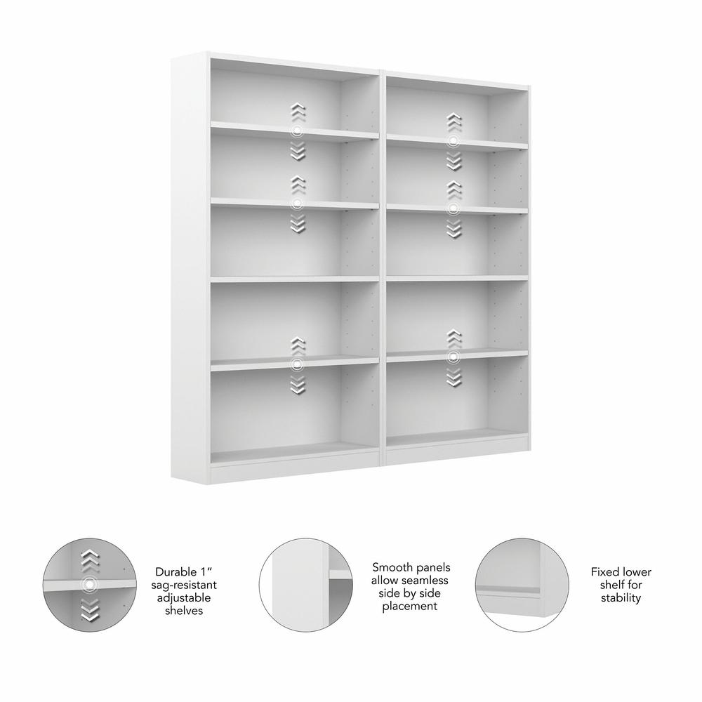 Bush Furniture Universal Tall 5 Shelf Bookcase - Set of 2 White. Picture 3