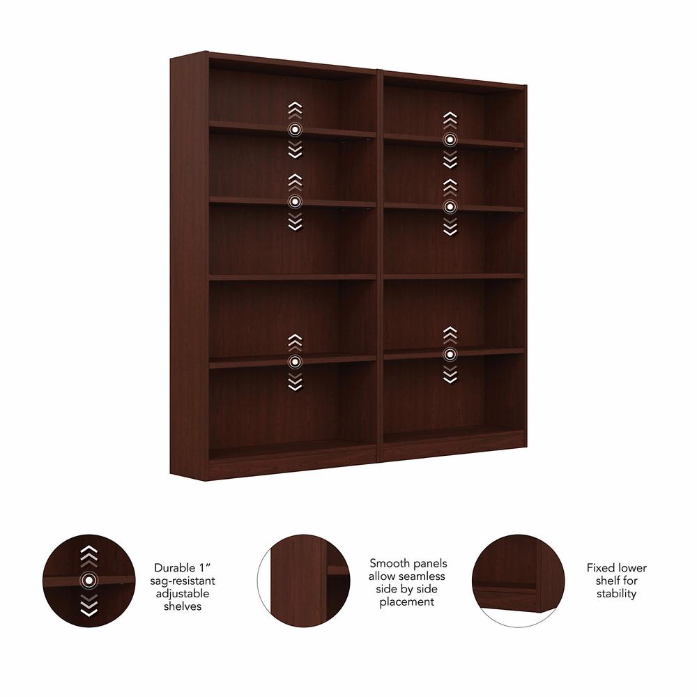 Bush Furniture Universal Tall 5 Shelf Bookcase - Set of 2 Vogue Cherry. Picture 3
