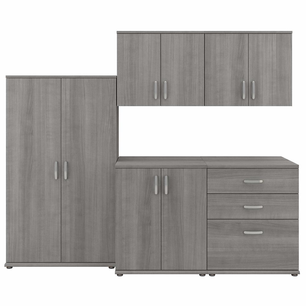 Universal 92W 5 Piece Modular Storage Set with Floor and Wall Cabinets - Platinum Gray. Picture 1