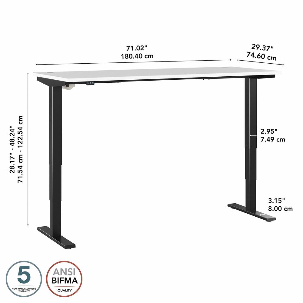 Move 40 Series by Bush Business Furniture 72W x 30D Electric Height Adjustable Standing Desk White/Black Powder Coat. Picture 6