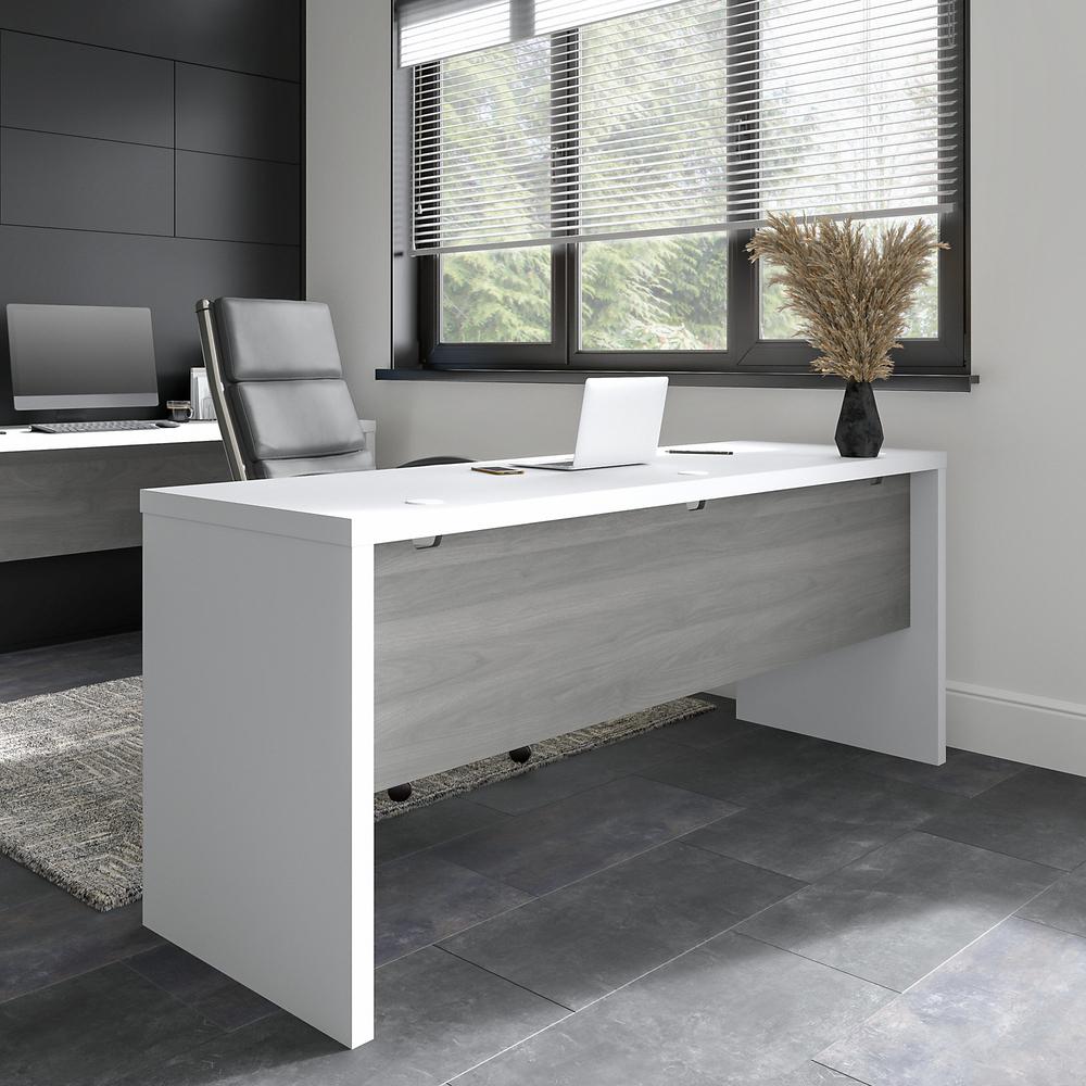 Echo 72W Computer Desk in Pure White and Modern Gray. Picture 2