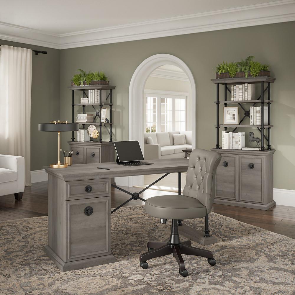 Bush Furniture Coliseum 60W Designer Desk with Set of Two Bookcases with Doors. Picture 2