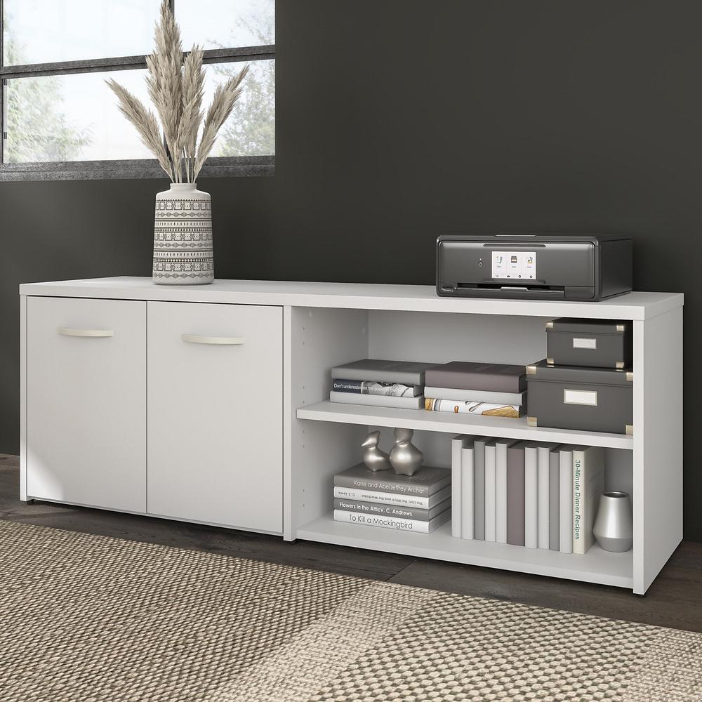 Bush Business Furniture Hybrid Low Storage Cabinet with Doors and Shelves - White/White. Picture 2