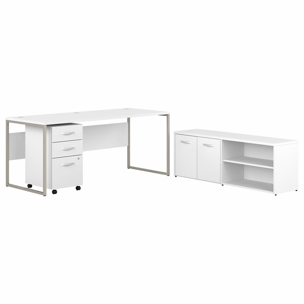 Bush Business Furniture Hybrid 72W x 30D Computer Table Desk with Storage and Mobile File Cabinet - White/White. Picture 1