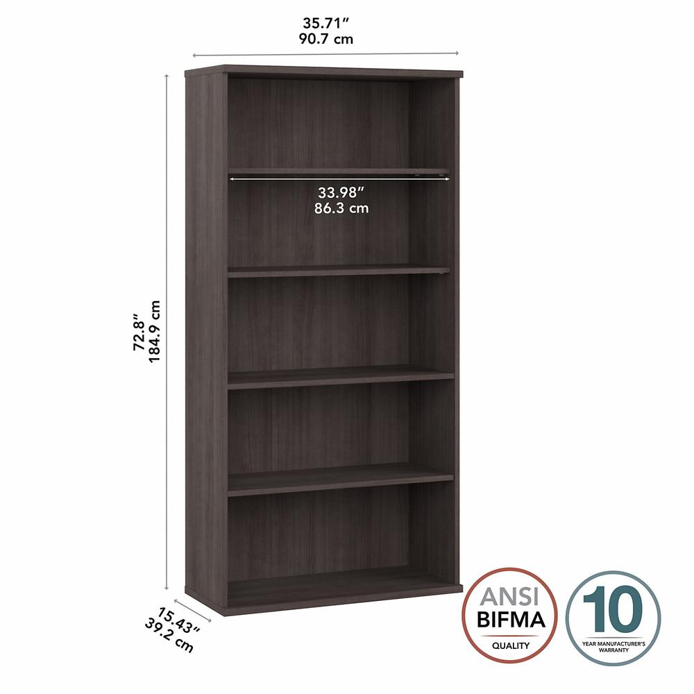 Bush Business Furniture Hybrid Tall 5 Shelf Bookcase - Storm Gray. Picture 5