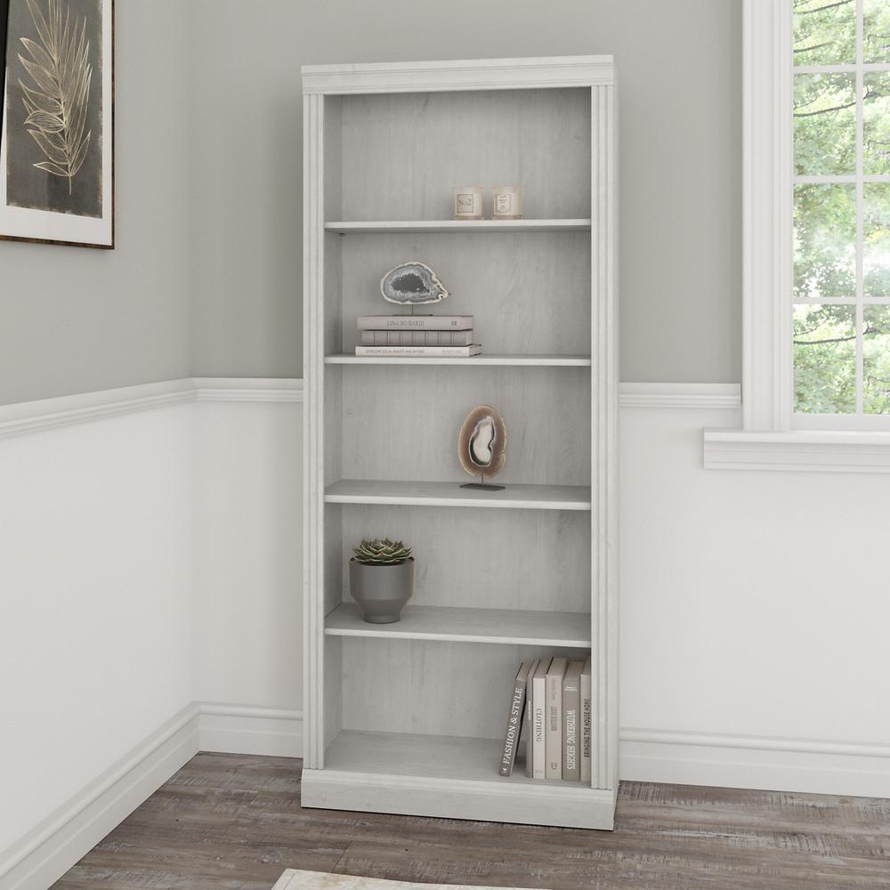 Bush Furniture Saratoga Tall 5 Shelf Bookcase, Linen White Oak. Picture 2