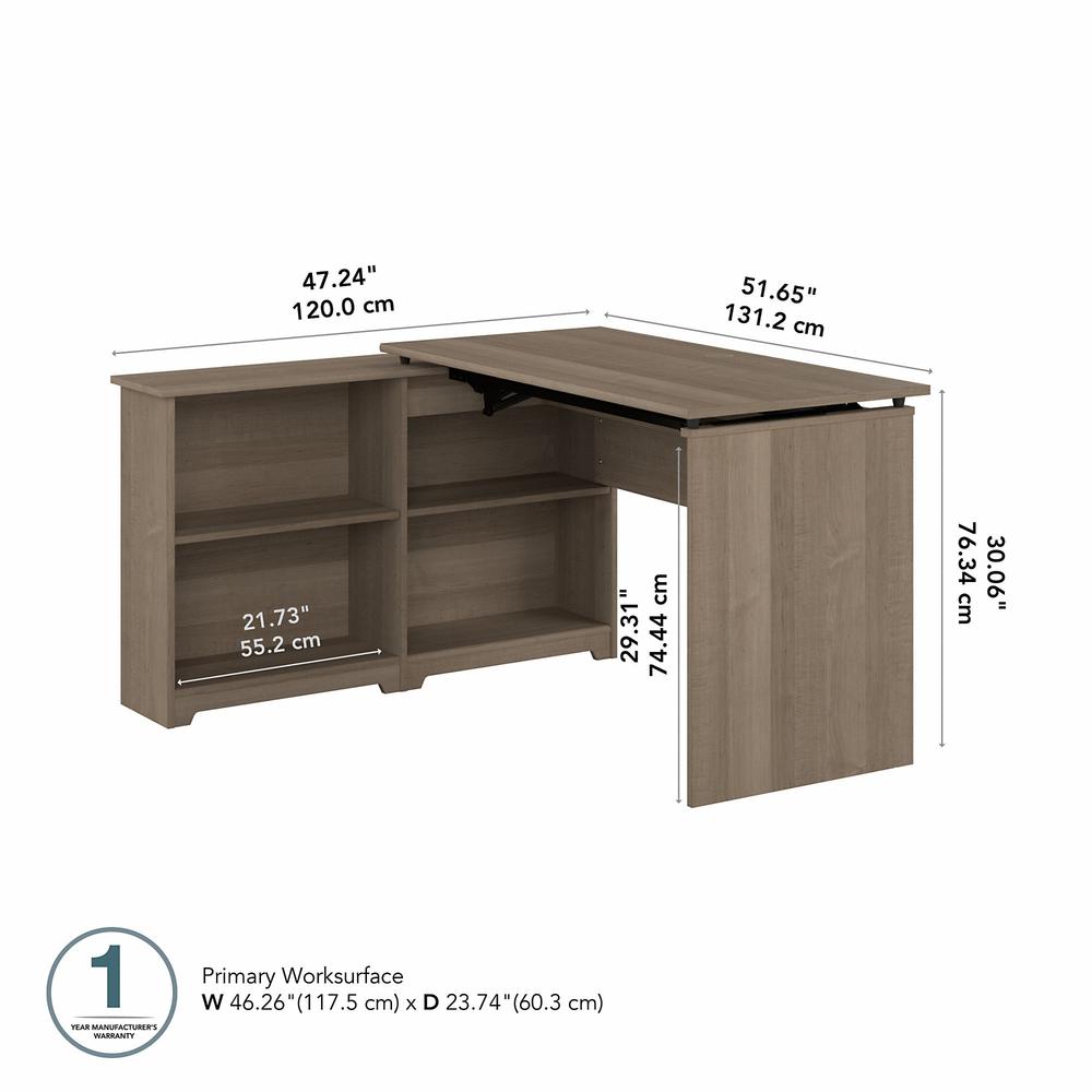 Bush Furniture Cabot 52W 3 Position Sit to Stand Corner Desk with Shelves, Ash Gray. Picture 5