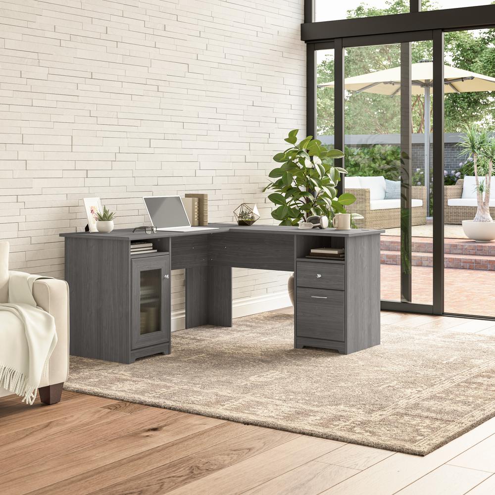 Bush Furniture Cabot 60W L Shaped Computer Desk with Storage in Modern Gray. Picture 10