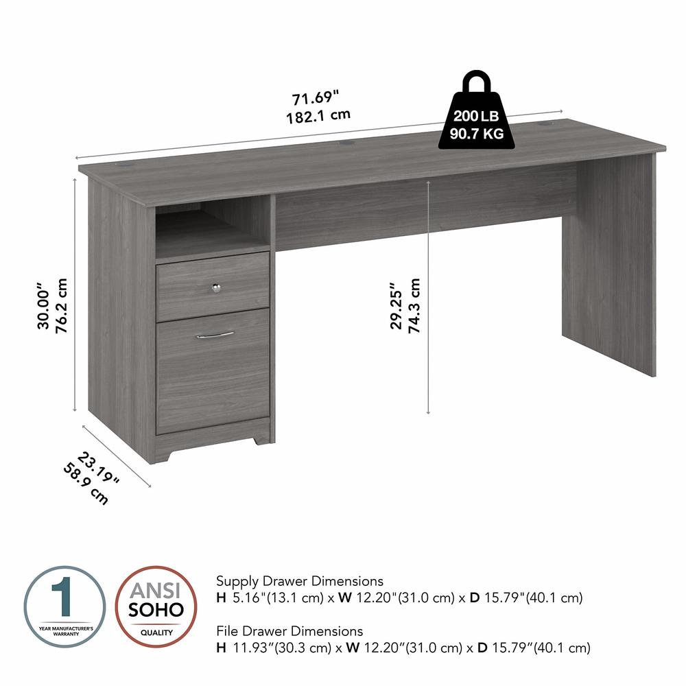 Bush Furniture Cabot 72W Computer Desk with Drawers, Modern Gray. Picture 5