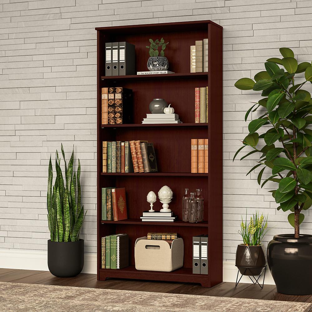 Bush Furniture Cabot Tall 5 Shelf Bookcase in Harvest Cherry. Picture 2