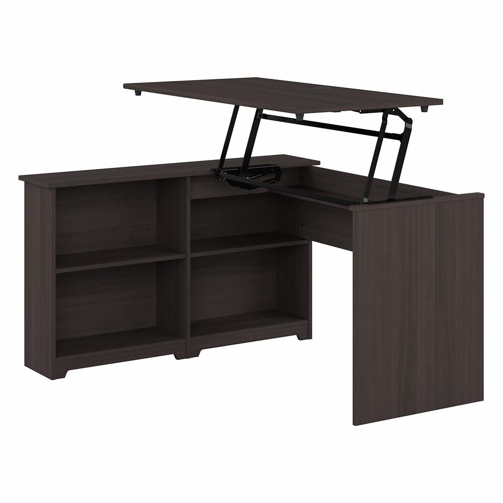 Bush Furniture Cabot 52W 3 Position Sit to Stand Corner Desk with Shelves, Heather Gray. Picture 1