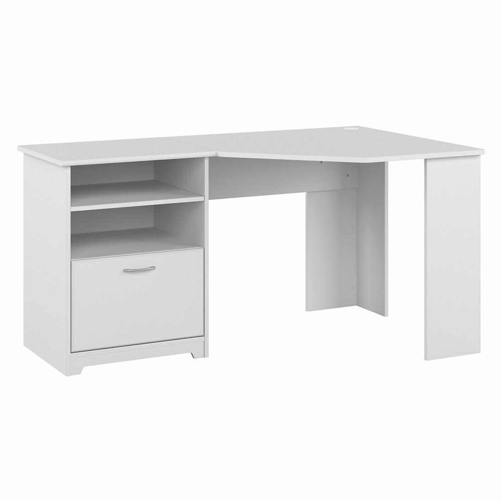 Bush Furniture Cabot 60W Corner Desk with Storage, White. Picture 1
