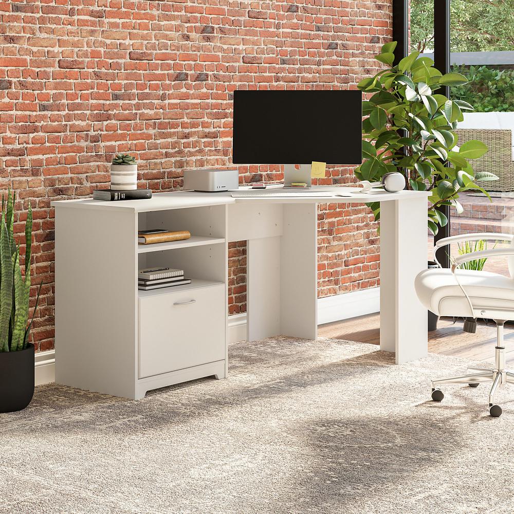 Bush Furniture Cabot 60W Corner Desk with Storage, White. Picture 2