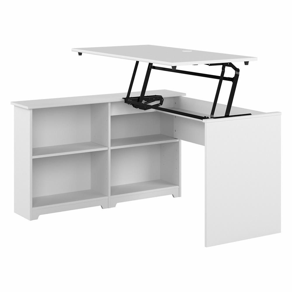 Bush Furniture Cabot 52W 3 Position Sit to Stand Corner Desk with Shelves, White. Picture 1