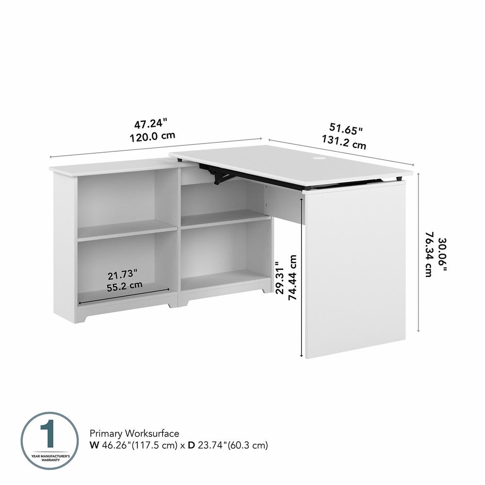 Bush Furniture Cabot 52W 3 Position Sit to Stand Corner Desk with Shelves, White. Picture 5