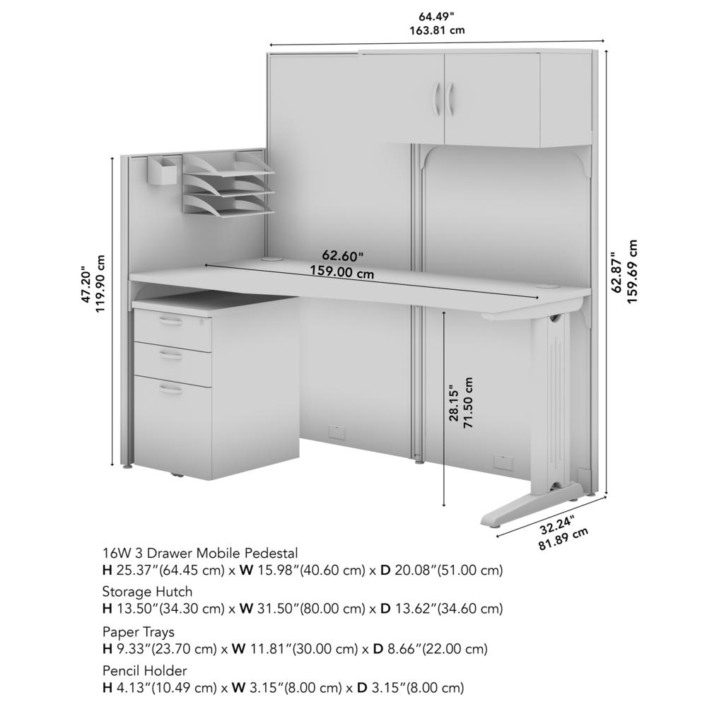 65W Straight Cubicle Desk with Storage, Drawers, and Organizers in Pure White. Picture 4