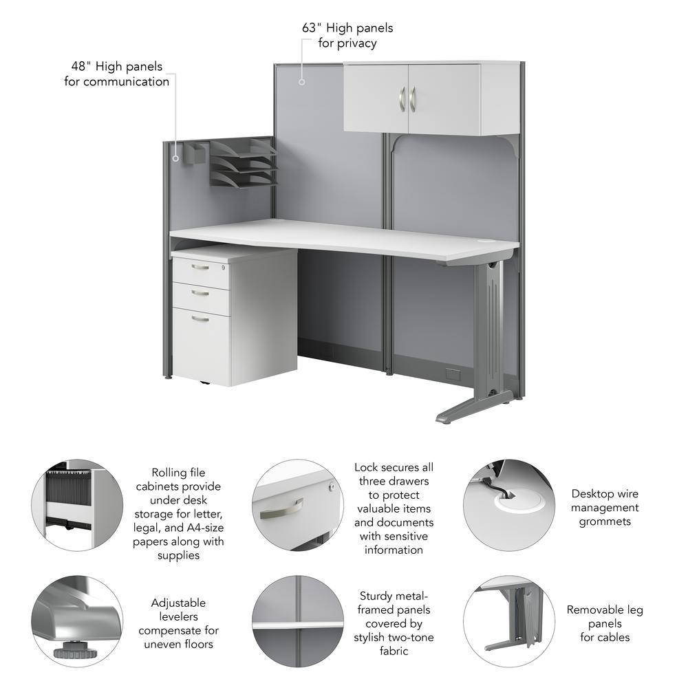 65W Straight Cubicle Desk with Storage, Drawers, and Organizers in Pure White. Picture 6