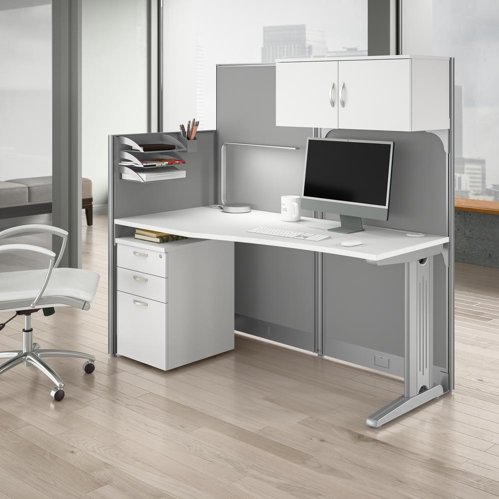 65W Straight Cubicle Desk with Storage, Drawers, and Organizers in Pure White. Picture 7