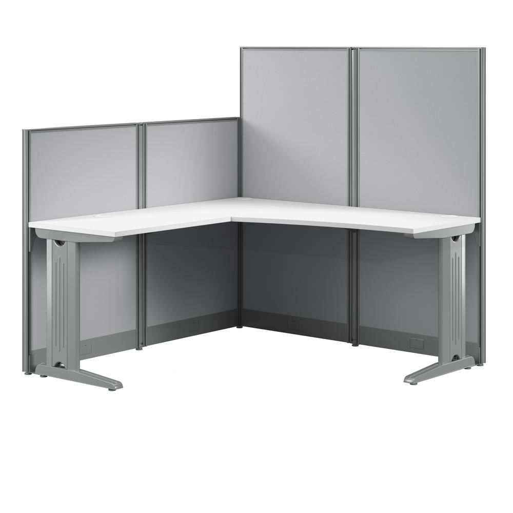 65W x 65D L Shaped Cubicle Desk in Pure White. Picture 1