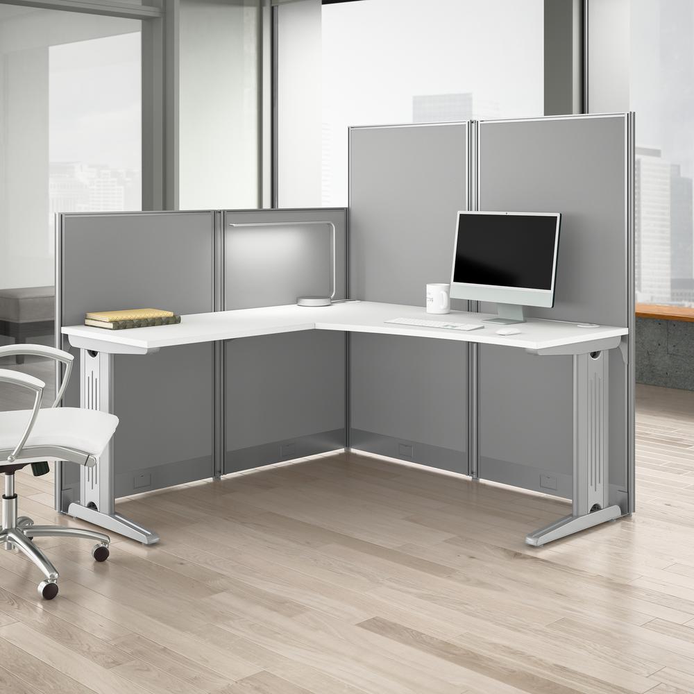 65W x 65D L Shaped Cubicle Desk in Pure White. Picture 7