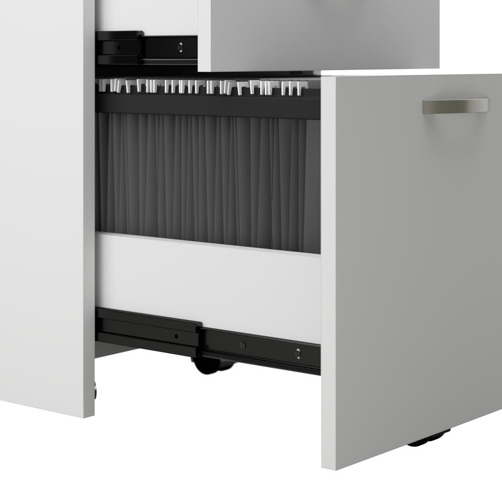 65W L Shaped Cubicle Desk with Storage, Drawers, and Organizers in Pure White. Picture 3