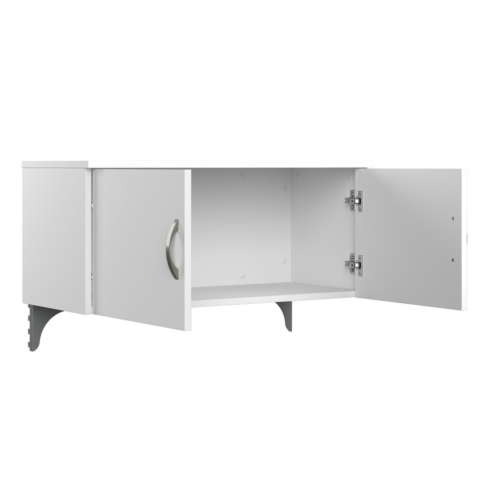 65W L Shaped Cubicle Desk with Storage, Drawers, and Organizers in Pure White. Picture 2