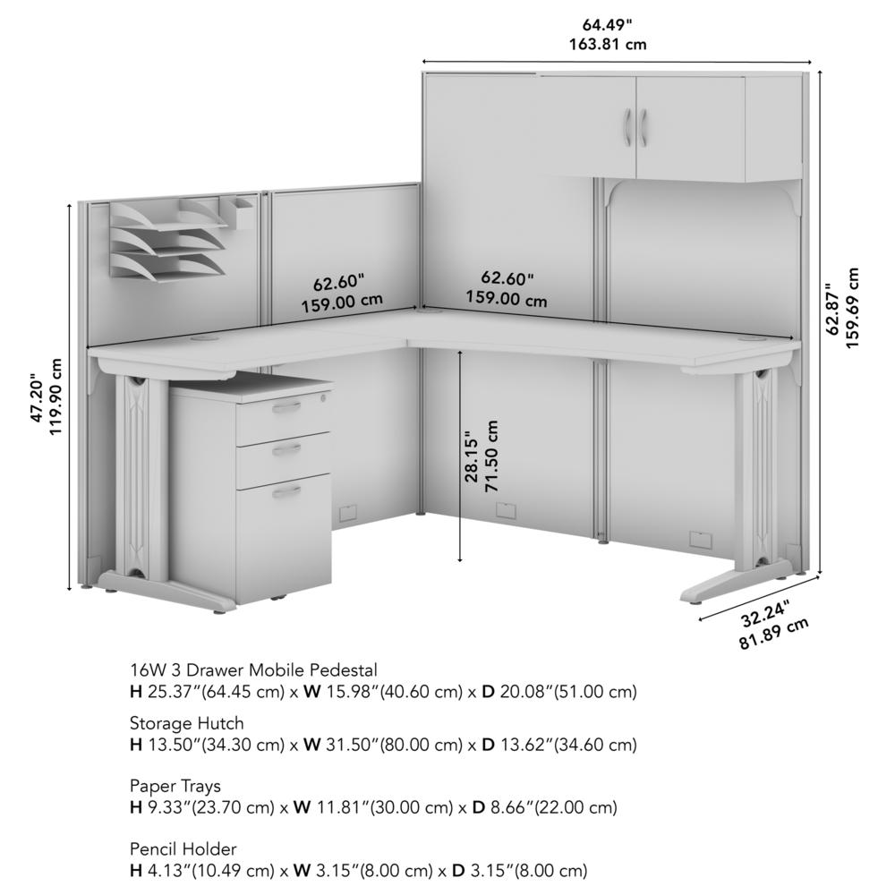 65W L Shaped Cubicle Desk with Storage, Drawers, and Organizers in Pure White. Picture 5