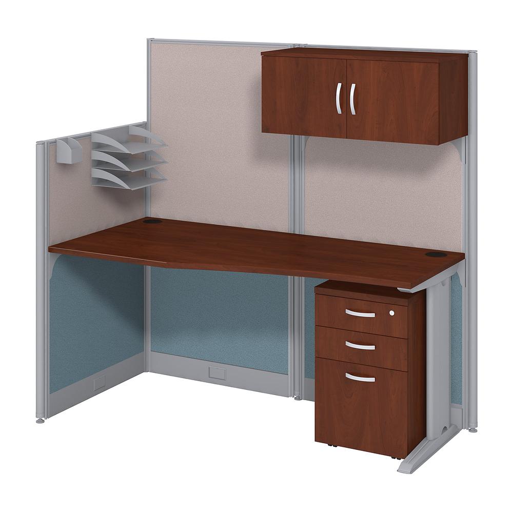 65W Straight Cubicle Desk with Storage, Drawers, and Organizers in Hansen Cherry. Picture 1