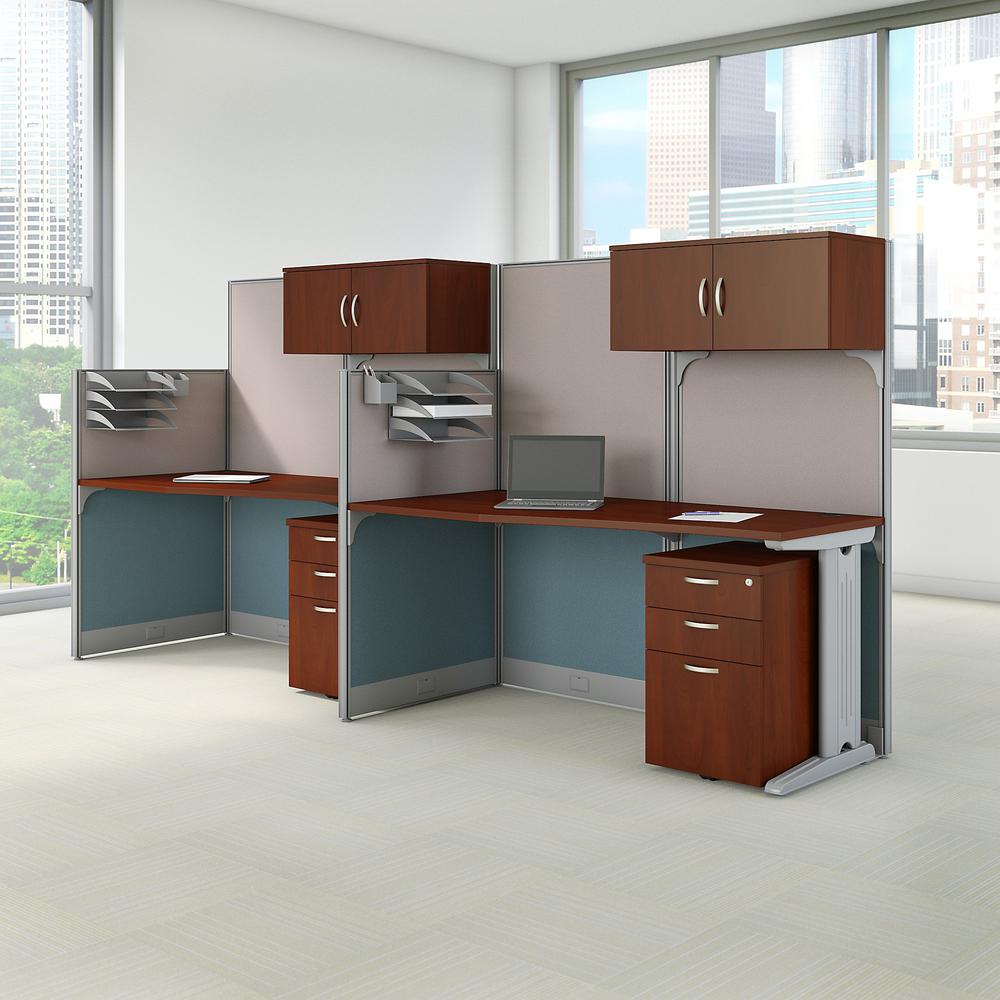 65W Straight Cubicle Desk with Storage, Drawers, and Organizers in Hansen Cherry. Picture 10