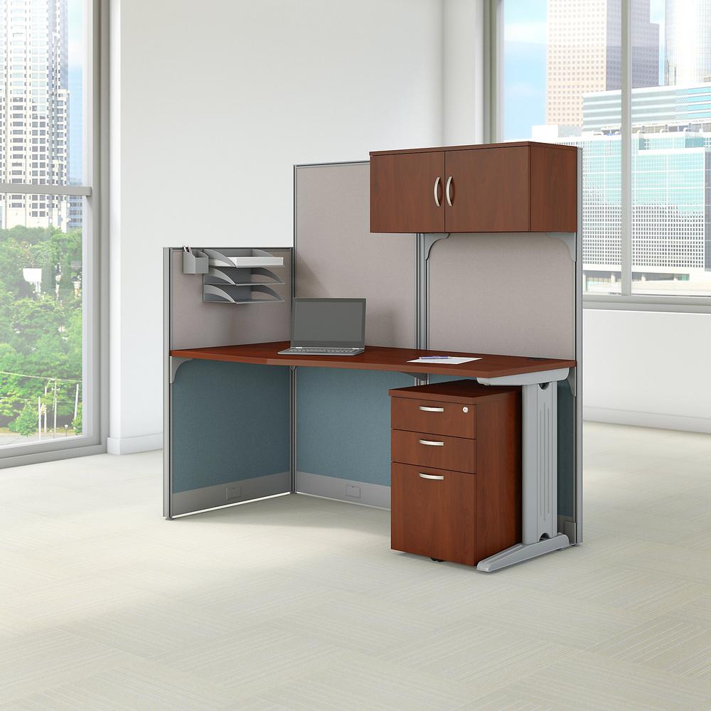 65W Straight Cubicle Desk with Storage, Drawers, and Organizers in Hansen Cherry. Picture 2