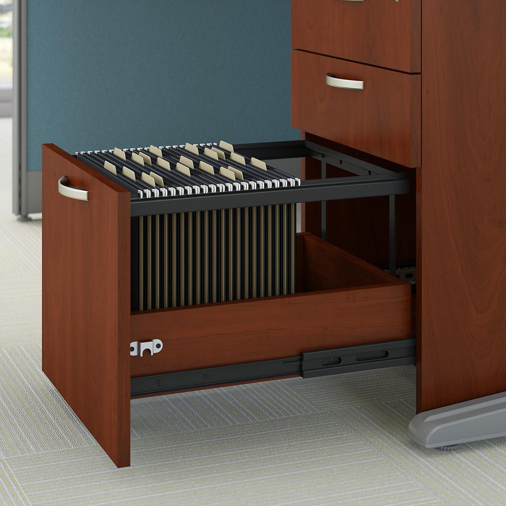 65W Straight Cubicle Desk with Storage, Drawers, and Organizers in Hansen Cherry. Picture 3