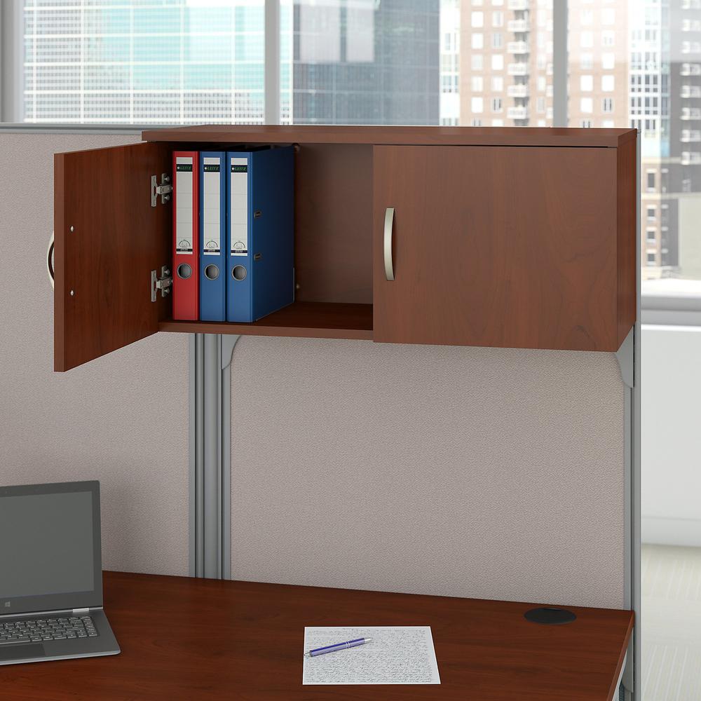 65W Straight Cubicle Desk with Storage, Drawers, and Organizers in Hansen Cherry. Picture 4