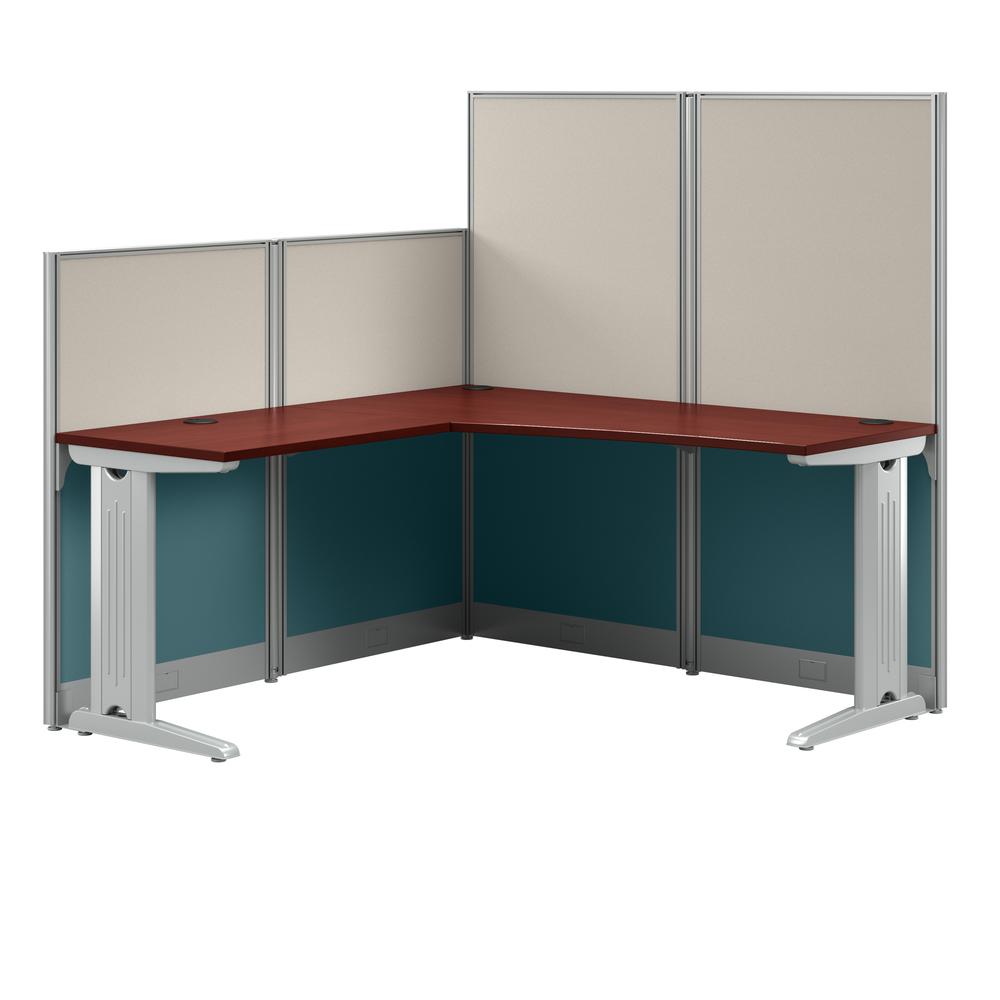 65W x 65D L Shaped Cubicle Desk in Hansen Cherry. Picture 1