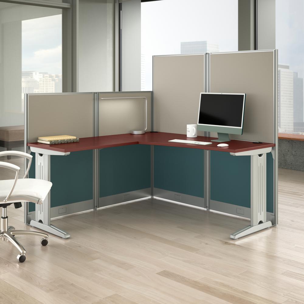 65W x 65D L Shaped Cubicle Desk in Hansen Cherry. Picture 7