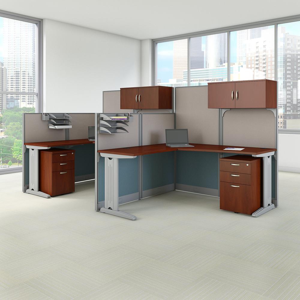 Bush Business Furniture Office in an Hour 65W x 65D L Shaped Cubicle Workstation with Storage, Hansen Cherry. Picture 10