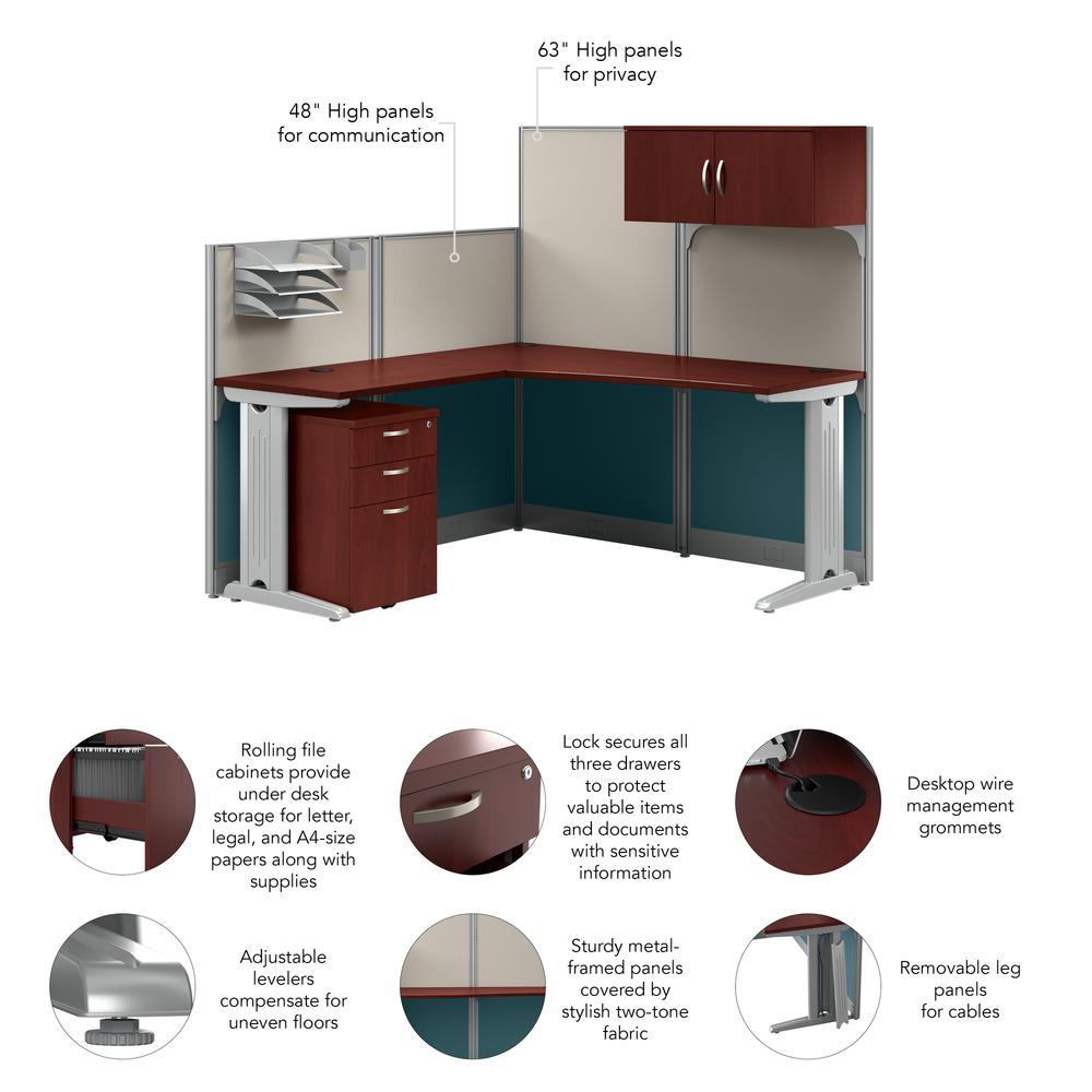Bush Business Furniture Office in an Hour 65W x 65D L Shaped Cubicle Workstation with Storage, Hansen Cherry. Picture 6