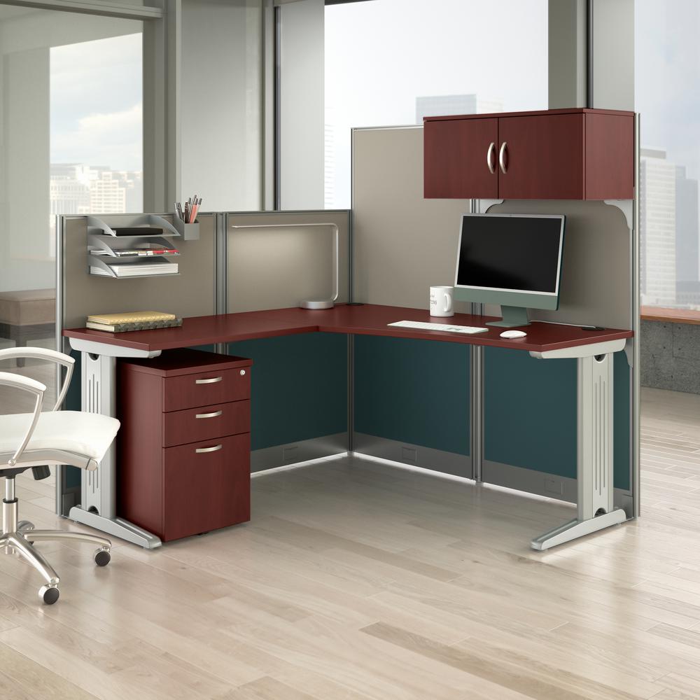 Bush Business Furniture Office in an Hour 65W x 65D L Shaped Cubicle Workstation with Storage, Hansen Cherry. Picture 7